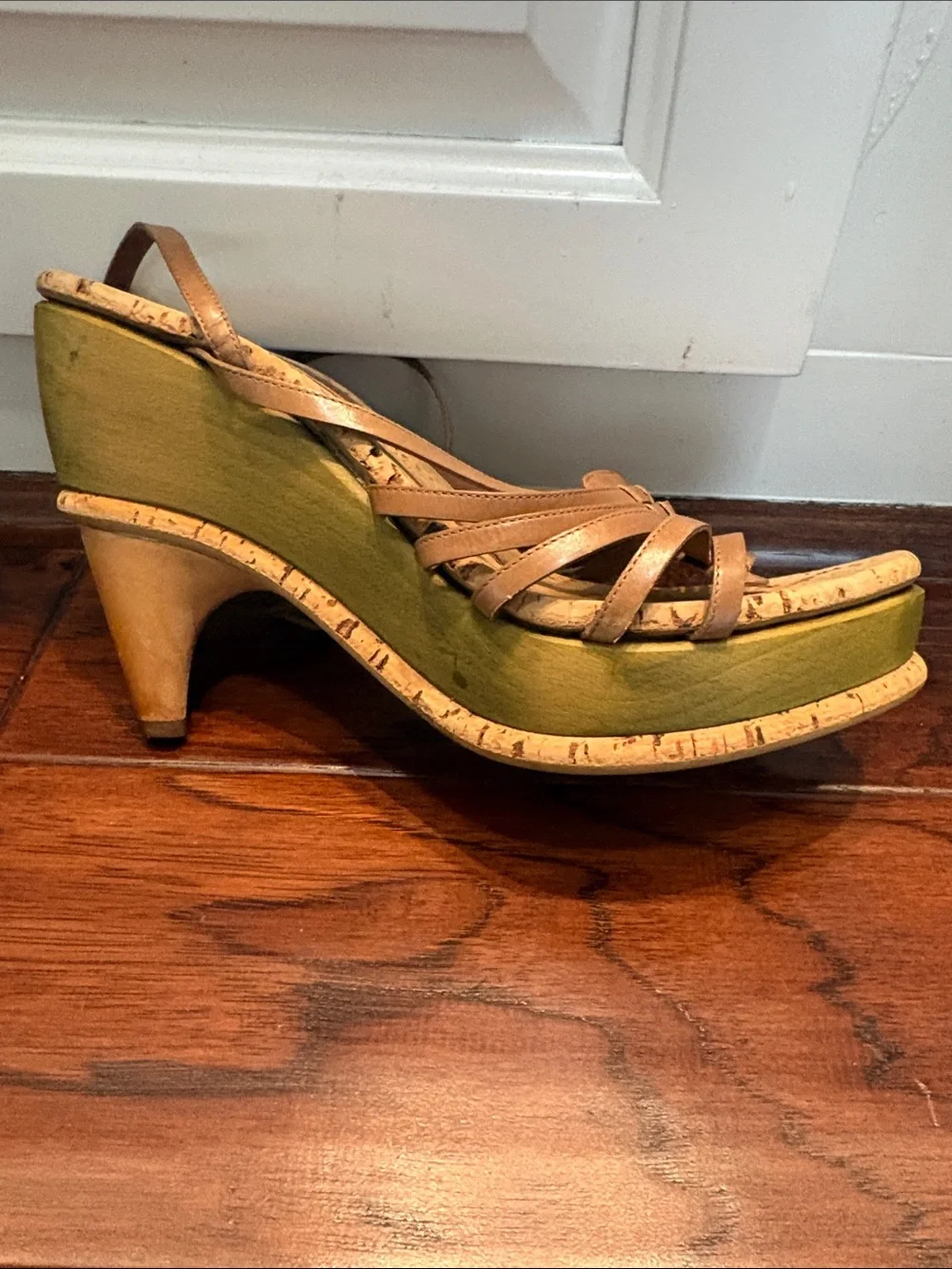 CNC Costume National Tan Strappy Cork Platform Wedges